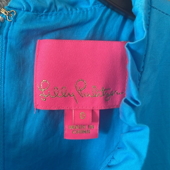 Lilly Pulitzer Elina Stretch Cotton Dress Tiered Ruffle In Blue Size 0 - Picture 2 of 9